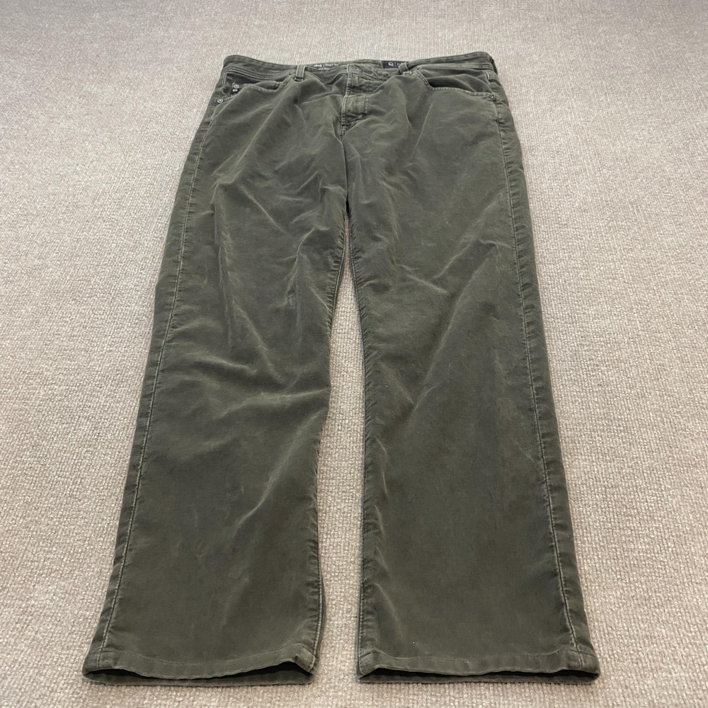AG Adriano Goldschmied Tellis Jeans Mens 36x30 Hemmed Green Slim Stretch Preppy